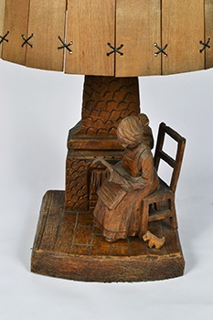 Carved Wooden Lamp with Wood Shade